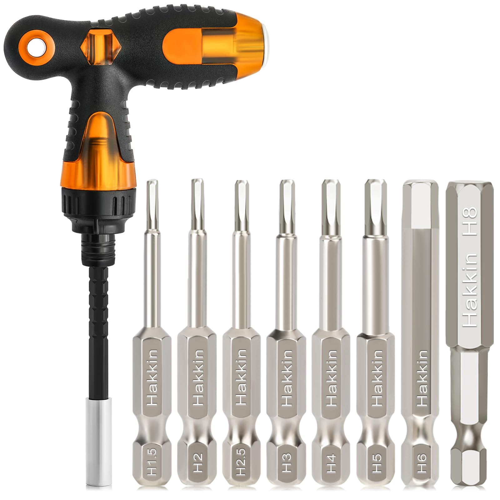 Allen Key Bit & Ratchet Screwdriver Set Hakkin 8Pcs H1.5-H8 50mm Impact Hex Head Allen Wrench Drill Bits S2 Steel for Screwdriver, Impact Drill, Ratchet Wrench etc