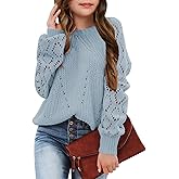 Girls Crochet Long Sleeve Crewneck Pullover Sweaters Kids Fall Winter Knit Jumper Tops