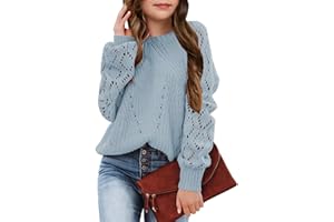 CHARMWM Girls Crochet Long Sleeve Crewneck Pullover Sweaters Kids Fall Winter Knit Jumper Tops