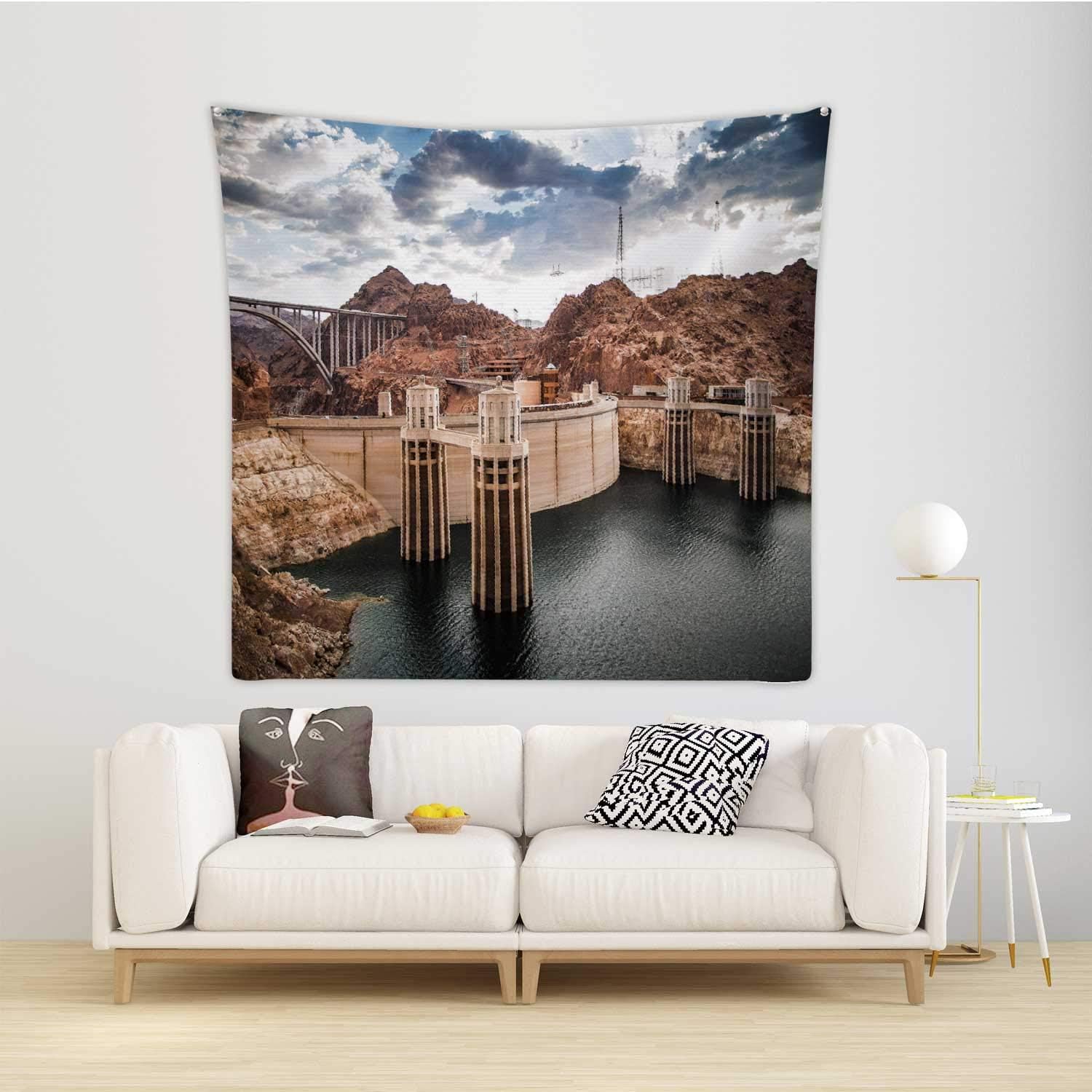 Hitecera Hoover Dam,Tapestry Wall Hanging Colorful River Wall Art for Bedroom Decor 59.1x59.1in