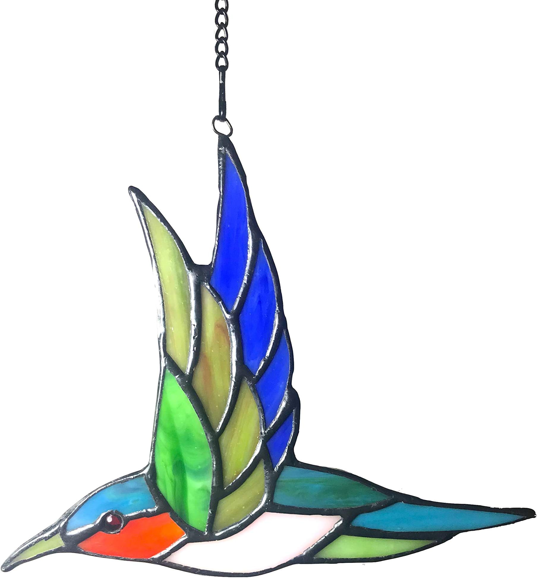 Stained Glass Humming Bird Window Hanging Sun Catcher, 6 1/2" x 5 1/2"
