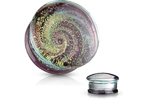 Pierced Owl Purple Galaxy Sparkle Swirl Double Flared Glass Plugs, Sold as a Pair
