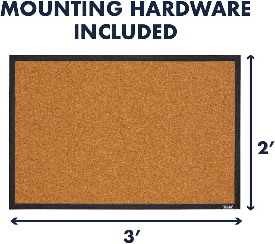 Quartet Cork Board Bulletin Board, 2' x 3' Framed Corkboard, Black Frame, Decorative Hanging Pin Board, Perfect for Home Office Decor, Home School Message Board or Vision Board (MWDB2436-BK) : Office Products