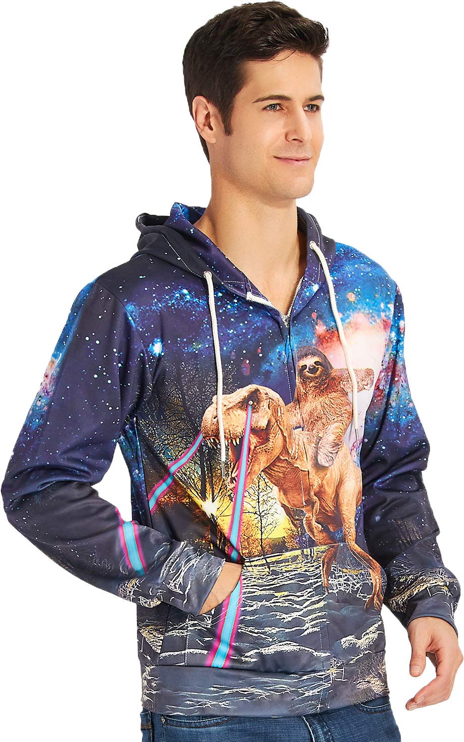 Leapparel Men/Women 3D Hoodie Full Zip Print Graphic Sweatshirts Pullover Casual Pocket Jacket (L, Dinosaur&Sloth)