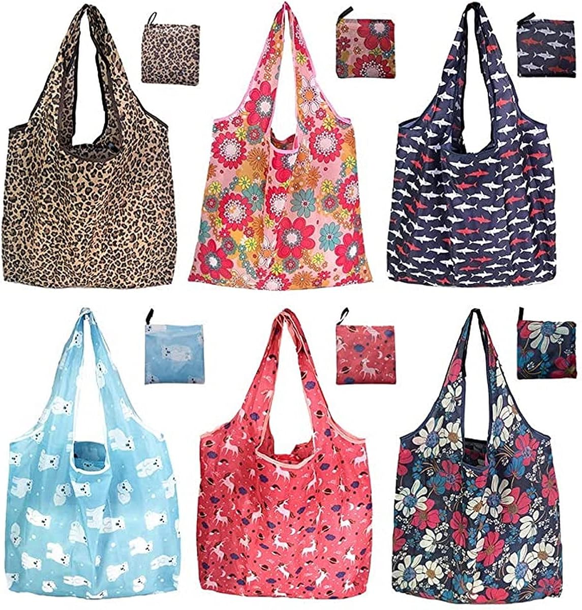 Puzzlos 6er/Pack 42x64cm Wiederverwendbare Faltbare Einkaufstasche