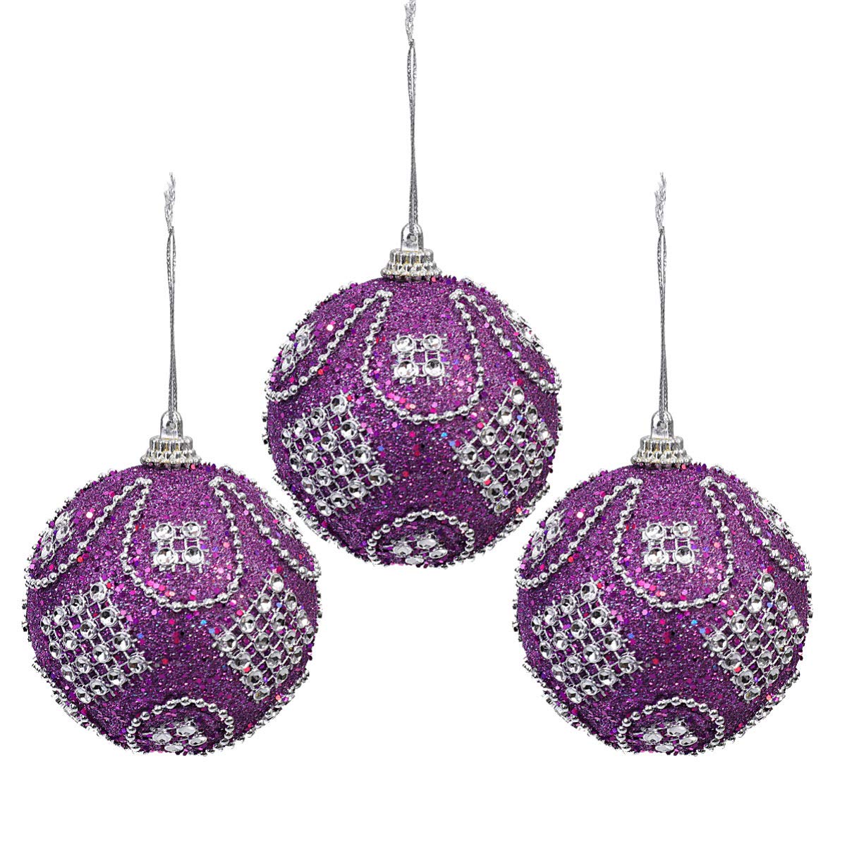 HEALLILY 3 Pcs Christmas Balls Ornaments Xmas Tree Hanging Balls Pendants Baubles for Christmas Tree Decoration Collection Purple 8cm