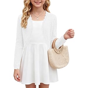 Girls Bolero Shrug Crochet Cropped Open Front Cardigan Kids Long Sleeve Sweater Top for Dress