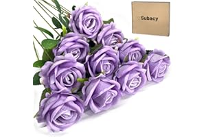 Subacy 10 PCS Artificial Roses with Stems 50cm Long Fake Roses Silk Flowers Realistic Foam Flowers for Home Wedding Decoratio