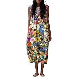 Womens Midi Dresses Summer Fall Cotton Linen Midi