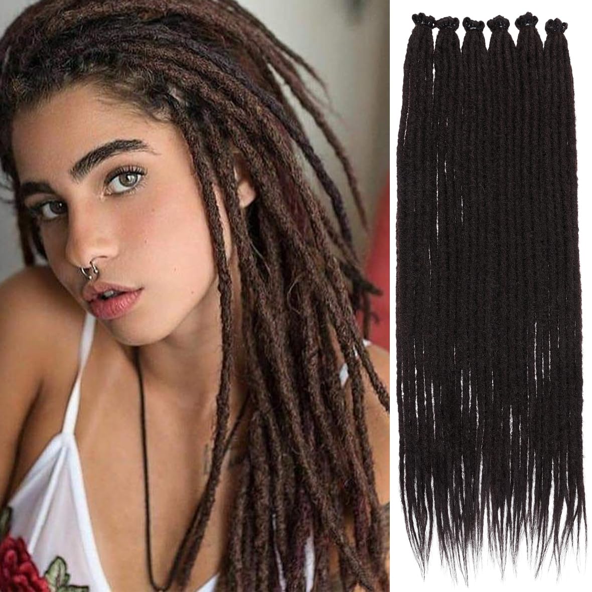 Leeven 18 Inch Dreadlock Extension 20 Strands Chocolate Brown Soft Dreads Hair Extensions 0.6 Width Synthetic Thin Dreadlock Extensions Hippie Dreads /4# — image 1