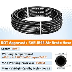 1/4" OD x 50FT DOT Air Line Tubing Kit Black SAE