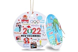 MINICAR 2022 New Beginning Christmas Ornaments Double-Sided Printed Ceramic Christmas Tree Decorations Commemorative Keepsake Hanging Ornament