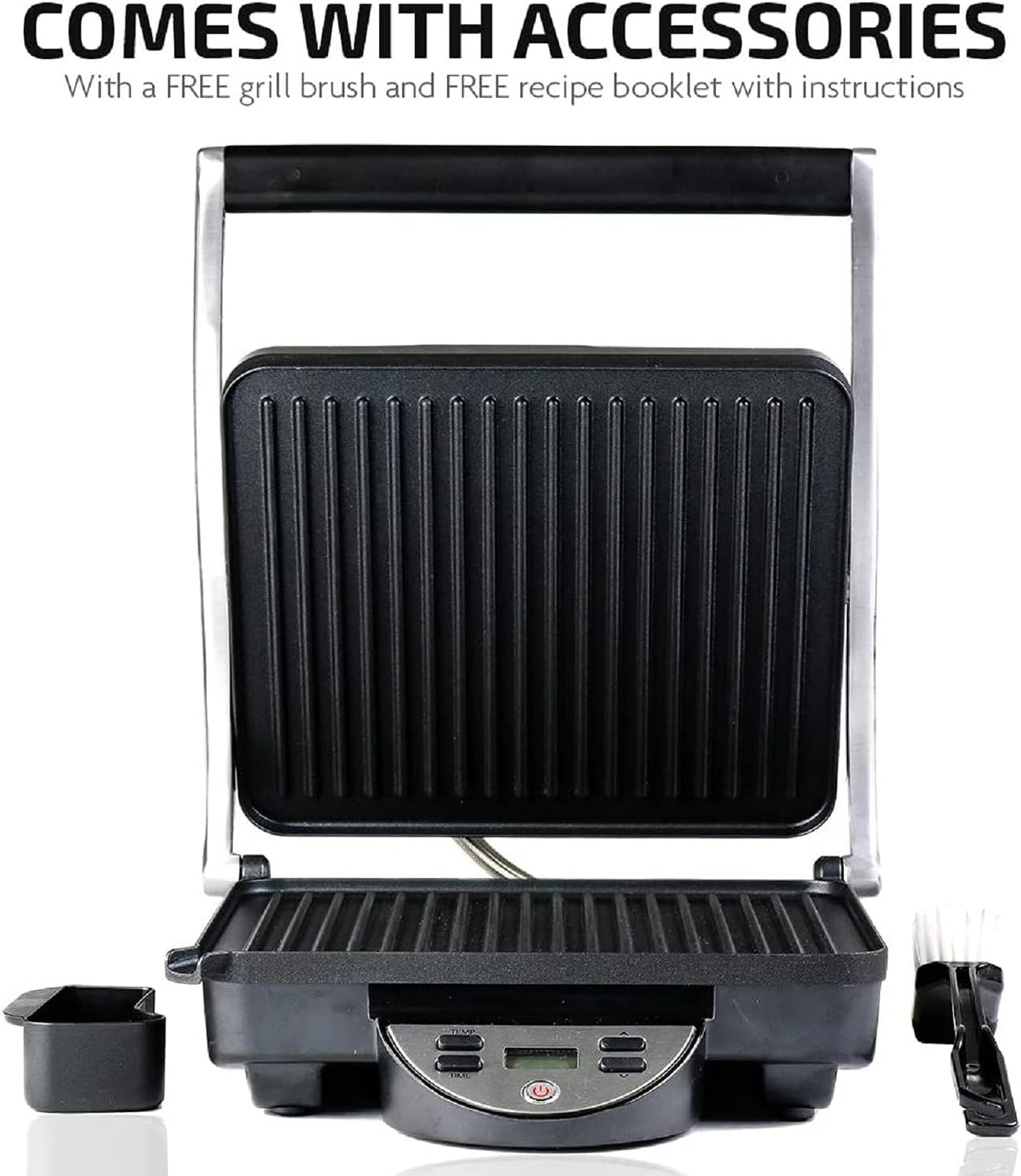 Ovente 4 Slice Electric Indoor Panini Press Grill with Non-Stick Double Flat Cast Iron Cooking Plates & Removable Drip Tray, Countertop Stainless Steel Sandwich Maker Bread Toaster, Silver GP1000BR: Kitchen & Dining