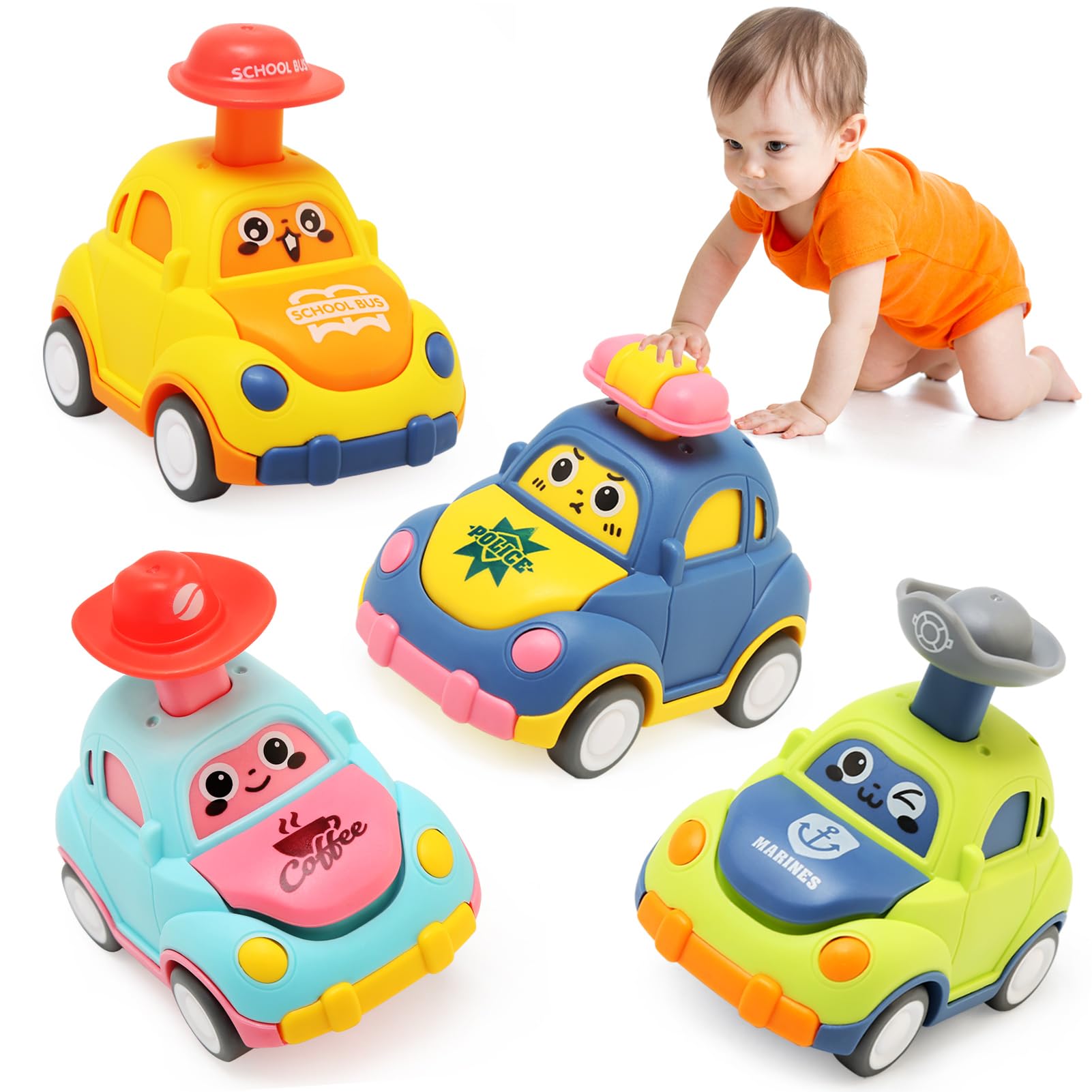 BelleStyle Toddler Toy Cars, 4Pcs Press and Go Baby Toy Cars for 1 2 3 Year Old Boys, Car Toys Set Early Educational Toys Gifts for 12 18 Months Kids Boys Girls