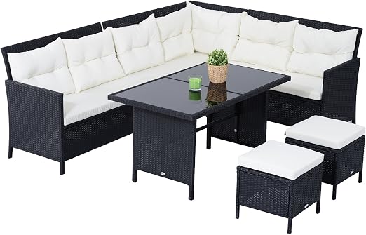 Outsunny 6pcs Outdoor Rattan Sofa Set Garden Wicker Sectional Couch Patio Furniture Set 8 Seats Dining Table And Chair Cushion Amazon Ca Patio Lawn Garden