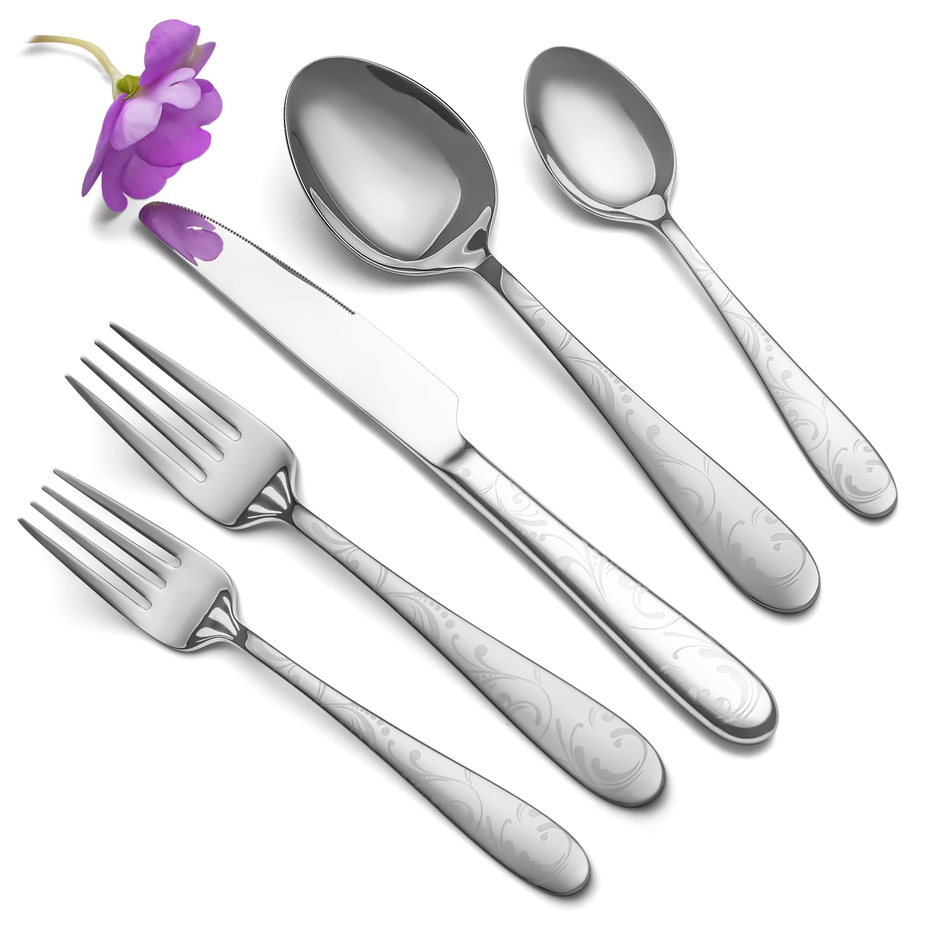 Photo 1 of 40 Piece Silverware Set Service for 8, EIUBUIE Premium Stainless Steel Cutlery Set, Mirror Polished Flatware Sets with Pattern Handle, Modern Kitchen Eating Utensils Sets Include Spoons Forks Knives