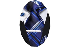 Hi-Tie Mens Tie Set with Pocket Square Cufflinks Silk Ties for Men Silver Tie Clip Set Necktie Prom Wedding Formal