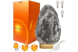MAYMII·HOME Rare (11-15 lbs) Giant Grey Gray Balck White Himalayan Crystal Salt Table Desk Lamp Hymilian Sea Salt Night Light Lamps with Touch Dimmer Switch Control,Nightlight,Candle Holders Set