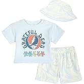 Grateful Dead Loop Terry T-Shirt, Shorts and Bucket Sun Hat 3 Piece Outfit Set Newborn to Little Kid Sizes (0-3 Months - 5)