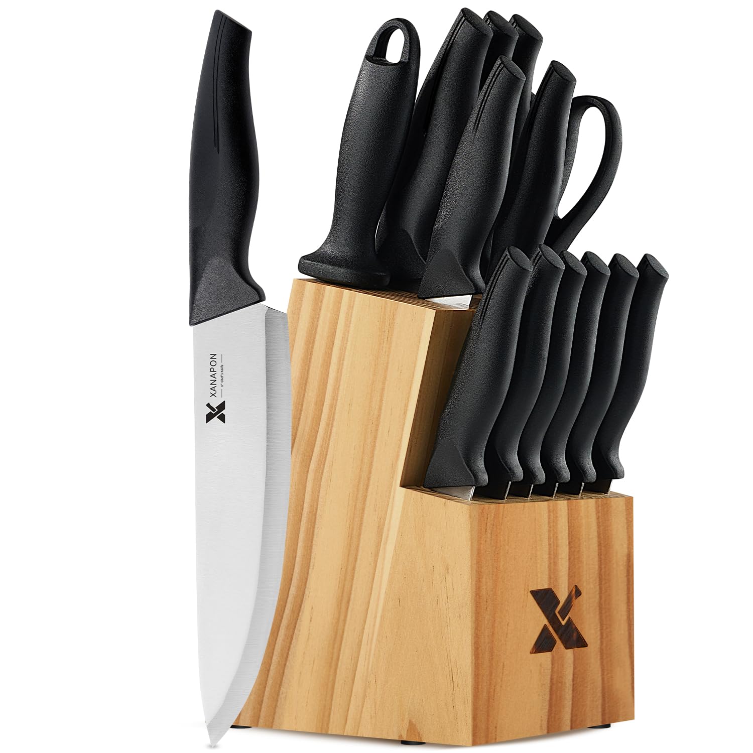 14 Pieces Kitchen Knife Set with Block, German Stainless Steel, BlackSilver Image
