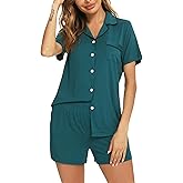 Roojaa Womens Pajama Set Short Sleeve Button Down Pjs Soft 2 Piece Classic Sleepwear