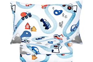 BYSURE Twin Sheets Set Kids(Car Trace, Blue), 3 Pieces Easy Fit Deep Pocket Sheets Set for Boys, Breathable Wrinkle-Free Microfiber Bedding for Children