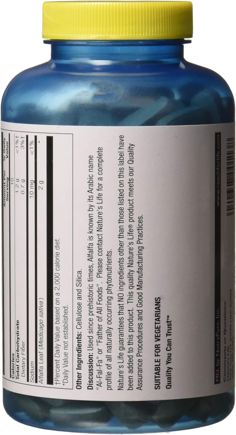 Nature's Life Alfalfa Leaf Tablets, 1000Mg, 250 Count: Health & Personal Care