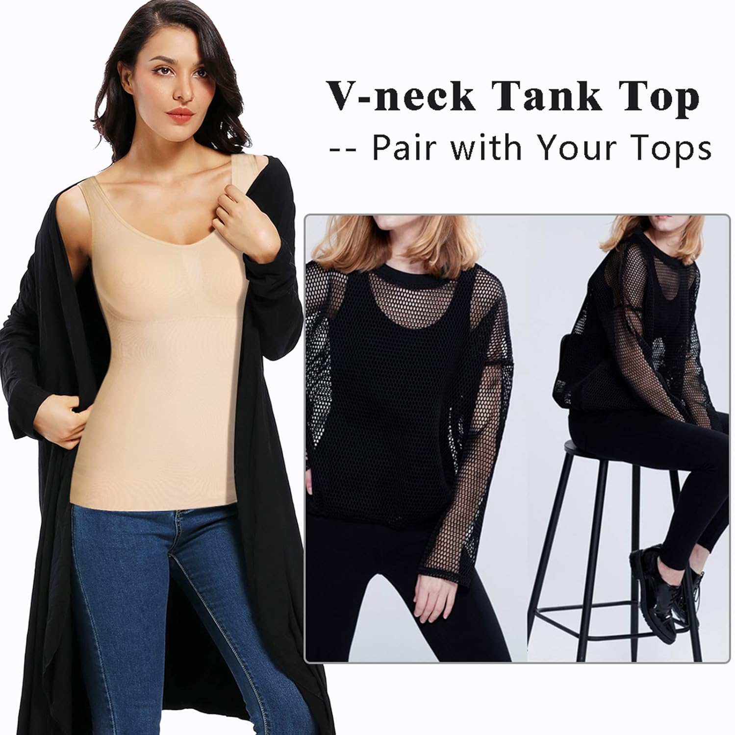 Women's Tummy Control Shapewear Tank Tops with Built in Bra Seamless Smooth Body Shaper Compression Camisole Tops 3-Way at  Women’s Clothing store