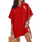 AI'MAGE Womens Swimsuit Beach Cover Up Shirt Summer 3/4 Sleeve Bathing Suit Beach Dress Oversized Bikini Coverups S-3XL
