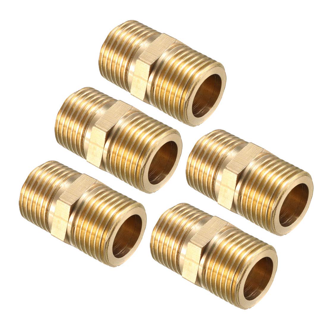 sourcing map Brass Pipe Fitting, Hex Nipple, 1/2 BSP Male X 1/2 BSP Male Thread Connector 5pcs