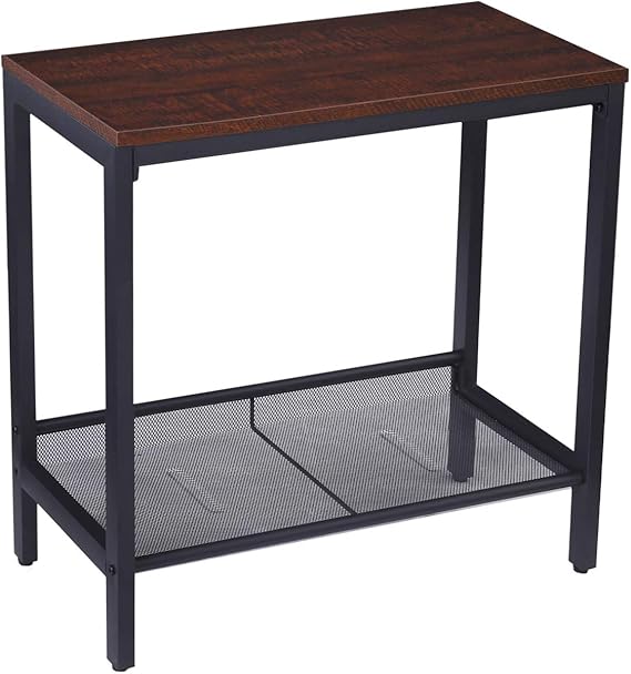 HOOBRO Side Table, 2Tier Narrow Nightstand with Flat or Slant Adjustable Mesh Shelf, Small End