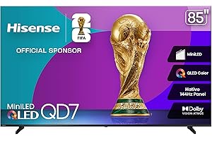 Hisense 85" Class QD7 Series Mini-LED 4K UHD Smart Fire TV (85QD7QF, 2025 Model) - QLED, Native 144hz, HDR10+, Dolby Vision, Dolby Atmos, Game Mode Pro, ALLM, Alexa Built in with Voice Remote, MEMC