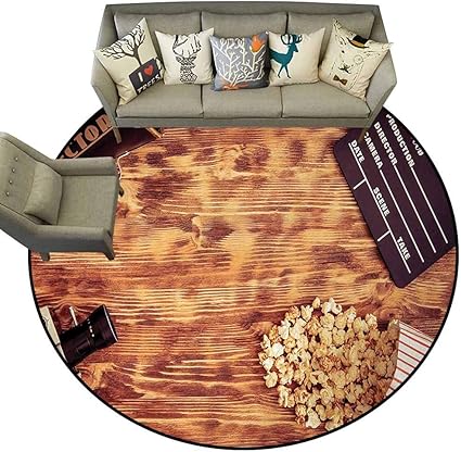 Amazon 映画館 子供用フロアマット 3dイラスト シネマコンセプト クラッパーボード シアターシート上のポップコーン キッチンフロア用 レッド ブラック ホワイト Diameter 40 Inch Fred Hartle ラグ カーペット 通販