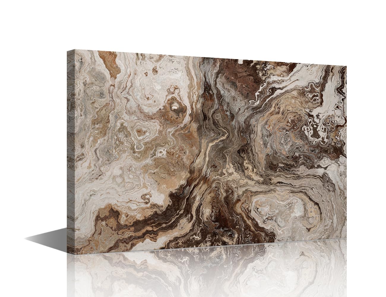 Abstract Painting Canvas Wall Art Abstract Brown Marble Tile Texture Paintings Canvas Pictures Artwork for Living Room Bathroom Office Home Decor Framed Ready to Hang 16x24inch — image 1