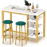 AWQM Bar Table Set with Storage Shelves, 47" White