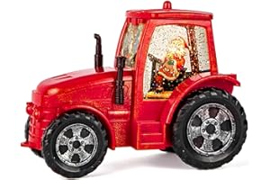 SESCHRIST Christmas Snow Globe Lantern, Musical Lighted Red Tractor Snow Globe, 6H Timer, Battery & USB Powered Spinning and Swirling Glitter Christmas Santa Snow Globes Decorations Gifts for Old Man, Father