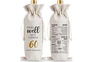 Henghere 60th Birthday Gift for Women Men,1964 Birthday Wine Bag, 60 Years Old Birthday Party Decor Gift, Turning 60 Birthday Wine Bag