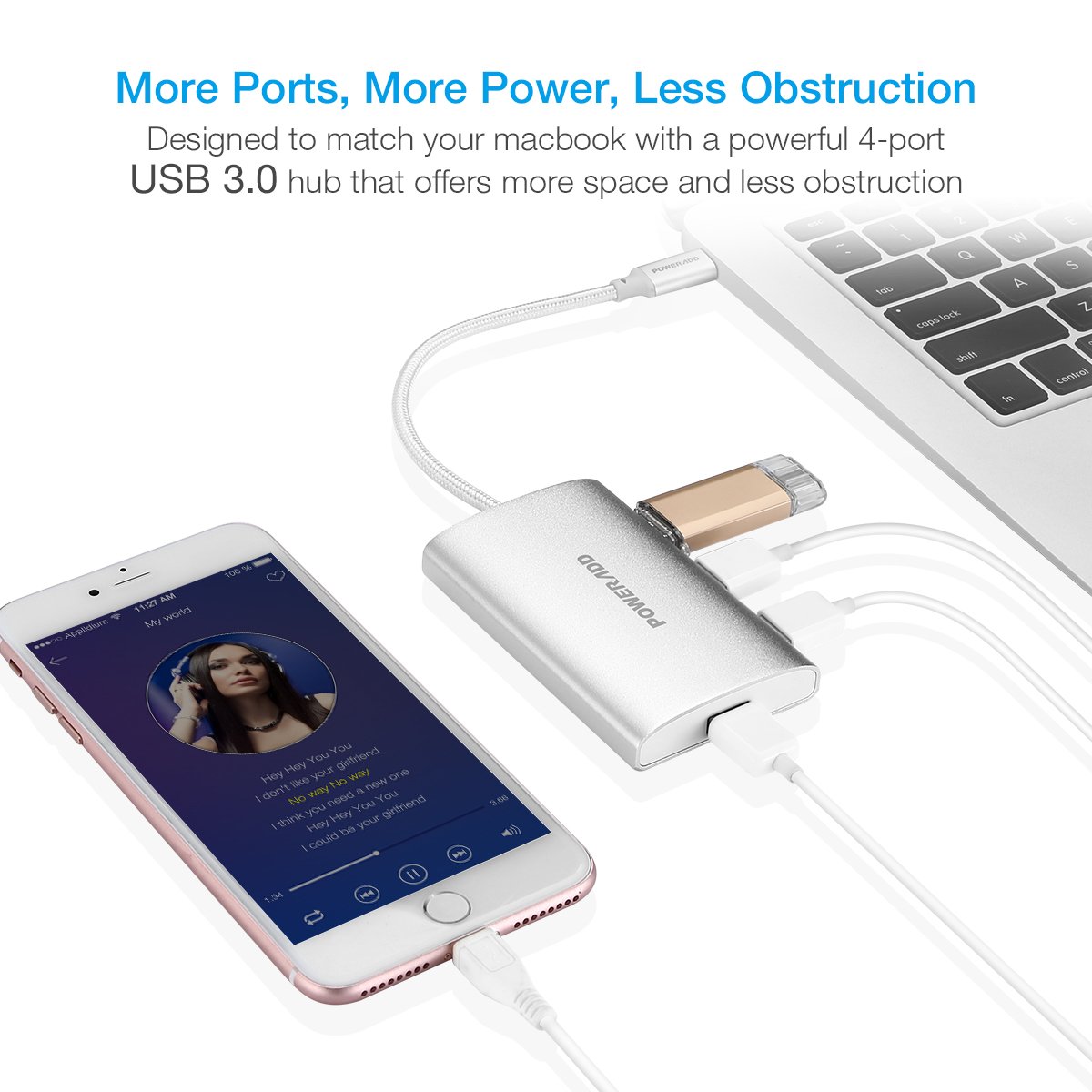 USB C Hub, Poweradd Type-C Hub 4-Port USB 3.0 Mini Aluminum Hub for MacBook / Chromebook Pixel and More (Silver)