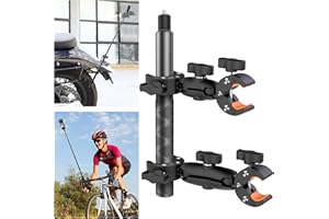 KOQEIEY Motorcycle Bike Handlebar Mount for Insta360, Double Clamp Mount with 118cm Selfie Stick for Insta360 X4 X3 X2 X ONE RS R,Perfect for Cycling Videos,Umbrella Clamp,Third-Person Bike Handlebar Mount
