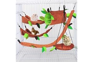 ISMARTEN 5pcs Hamster Hammock Small Animals Hanging Warm Bed House Cage Nest Accessories Forest Pattern Cage Toy Leaf Hanging Tunnel and Swing for Sugar Glider Squirrel Hamster Playing Sleeping