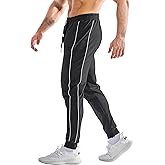 BROKIG Men's Stripe Gym Joggers Pants, Causal Slim fit Tapered Workout Sweatpants with Zipper Pocket