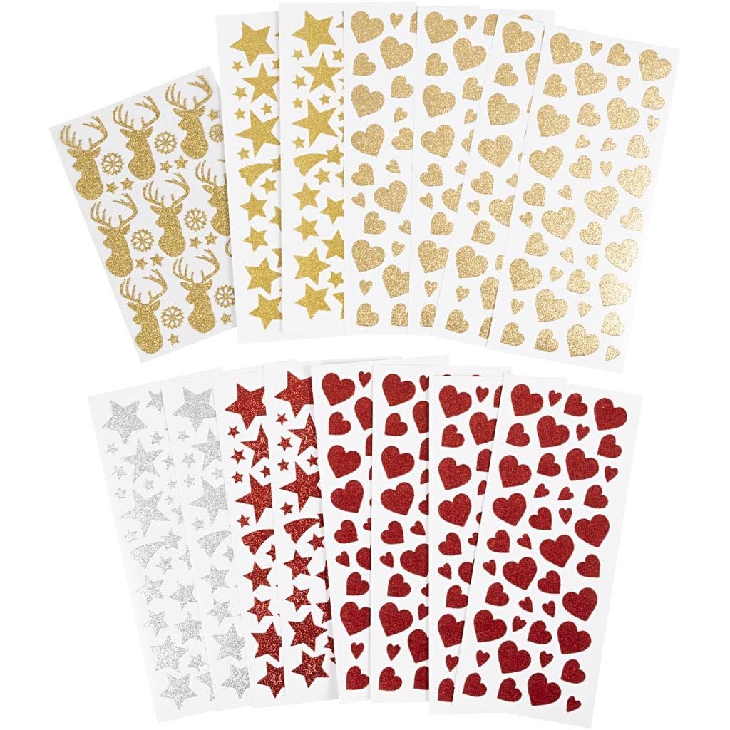 Glitter Stickers, sheet 10x24+12x18,5 cm, 8sheets