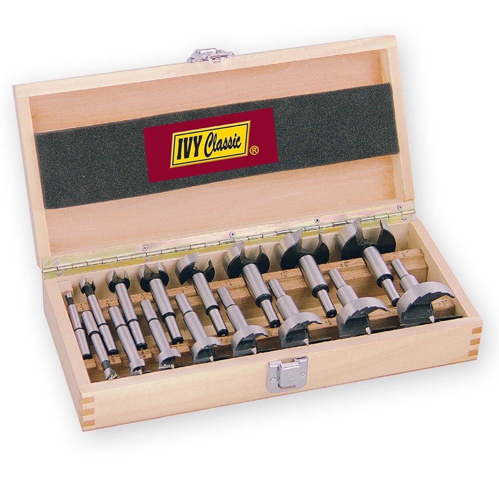 IVY Classic 46184 16-Piece Forstner Bit Set, High-Carbon Steel, Wooden Case