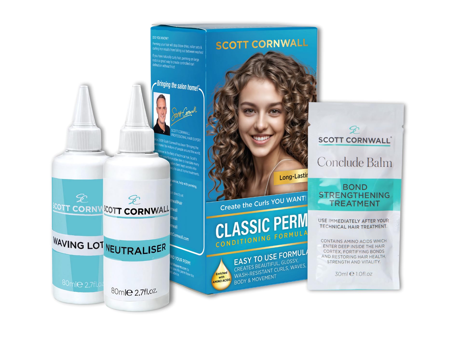 Scott Cornwall Classic Perm Kit with Amino Acid Complex for Permanent Curls and Waves, Unscented