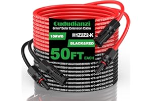 Oududianzi Solar Extension Cable 50Ft, Solar Wire 10AWG, 10 Gauge Tinned Copper PV Wire, Solar Panel Wires and Connectors for Home Roofs RV Boat Camping Solar Panels