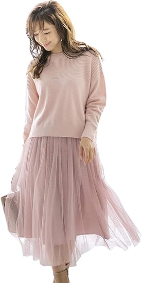 クイーンズコート Queens Court ニット チュールスカートセットアイテム M ピンク セーター 通販 Amazon
