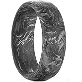 NUNCAD Men's Rings 8mm Black Pure Carbon Fiber Engagement Wedding Band Gold Leaf Inlay Domed Comfort Fit Size 7-12