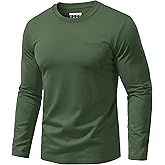 EKLENTSON Men's Cotton T-Shirts Long Sleeve Pocket Tee Crewneck Moisture Wicking Casual Tshirts Solid Color
