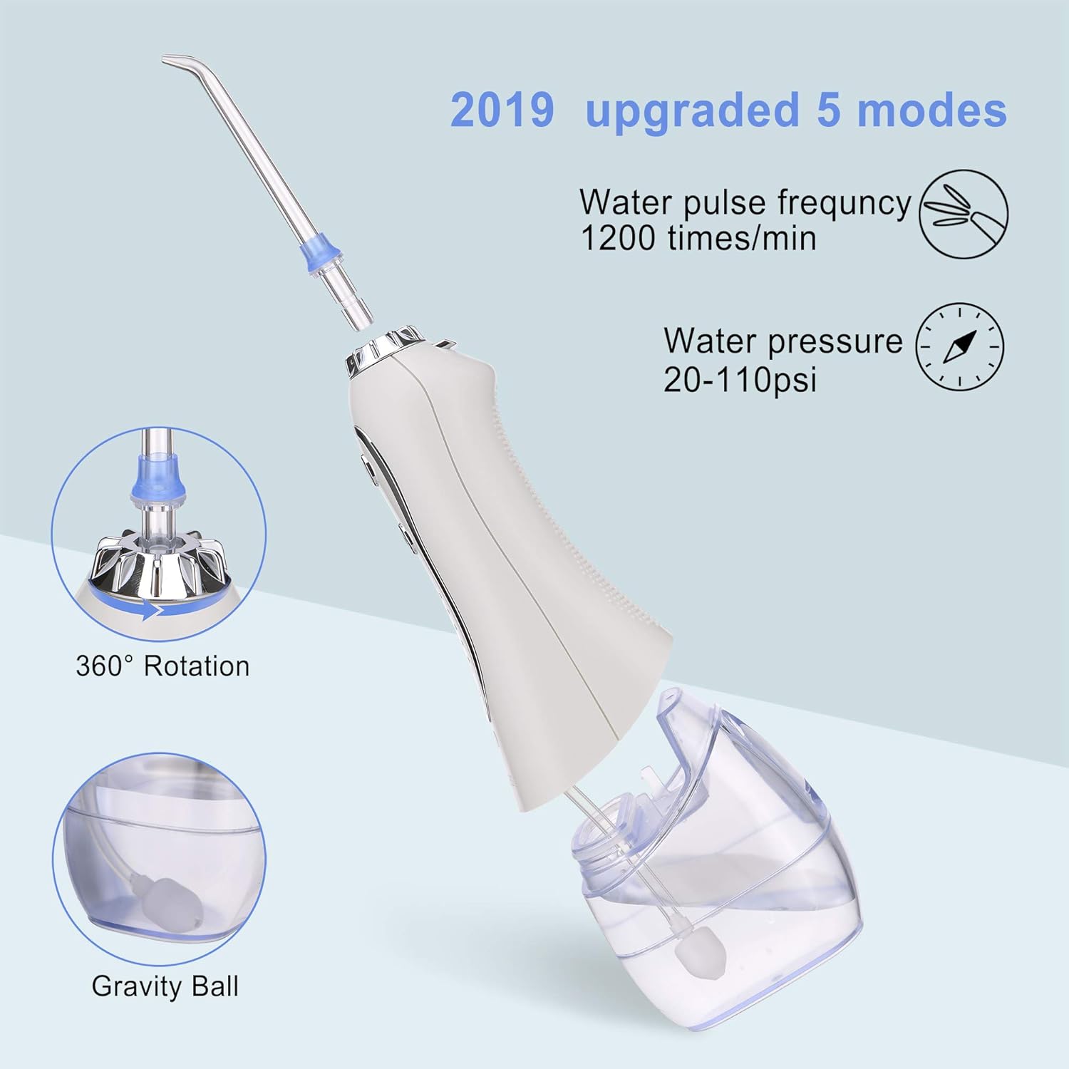 H2ofloss Water Flosser Portable Dental Oral Irrigator with 5 Modes, 6 Replaceable Jet Tips, Rechargeable Waterproof Teeth Cleaner for Home and Travel -300ml Detachable Reservoir (HF-6): Beauty