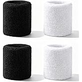 2 Pairs Sports Wrist Sweatbands - Elastic Tennis Wrist Sweatbands for Men & Women, Absorbent Sweat Wristbands, Wrists Bands Fit Basketball, Football, Gym, Running Working Out(Black White)